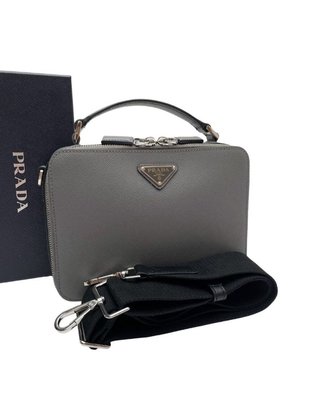 Prada Saffiano Leather Brick Shoulder Bag Gray